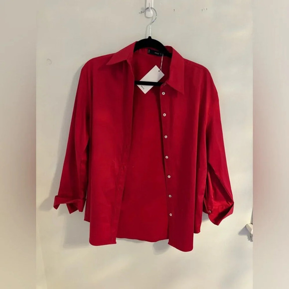 Mango Red Cotton Oversized Dress Shirt NWT - Picture 6 of 11